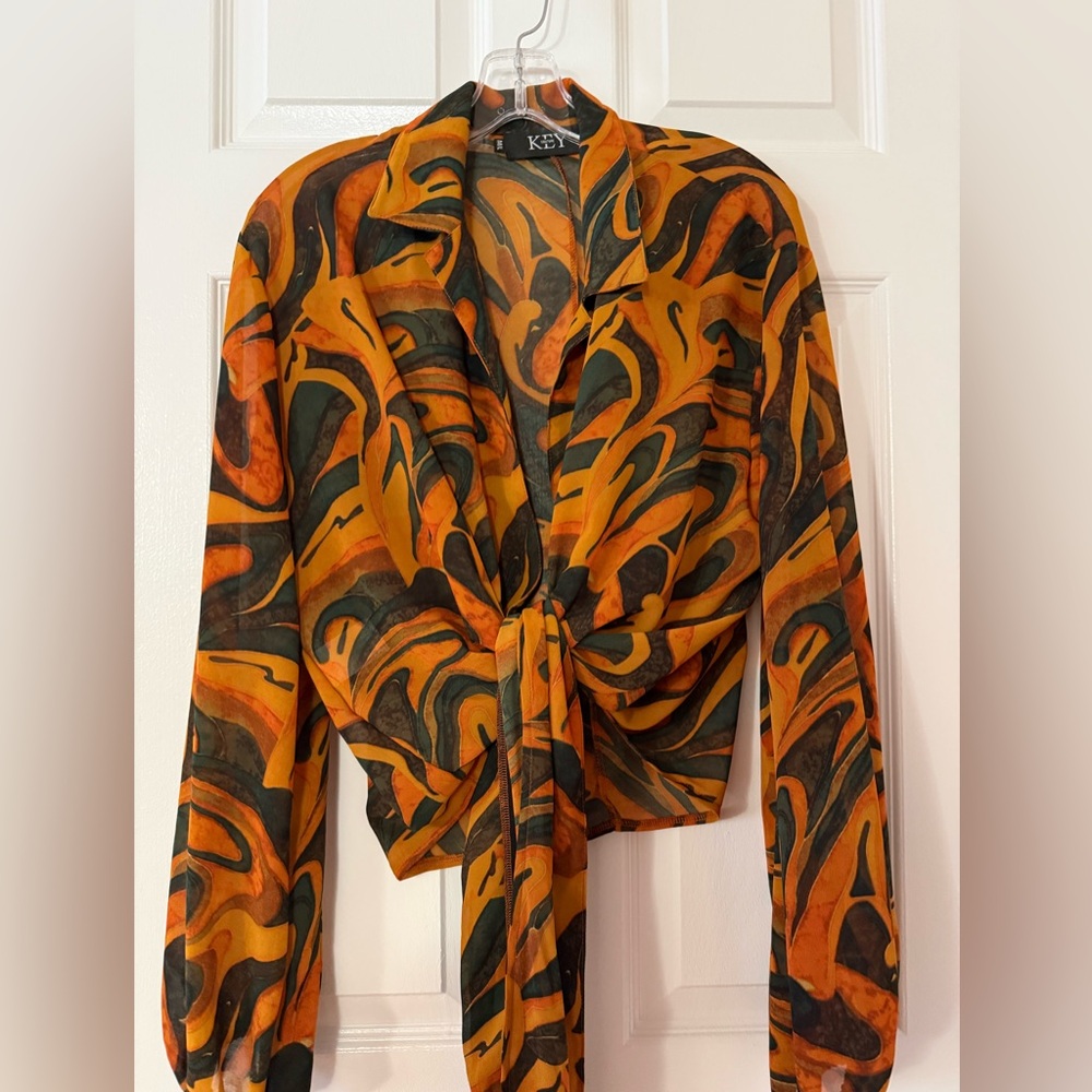 T164- Key Women's Vibrant Tie-Front Blouse